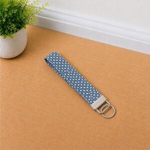 Blue Heart Keychain Wristlet, Fabric Key Fob, Cute Keychain, Womens Key Holder